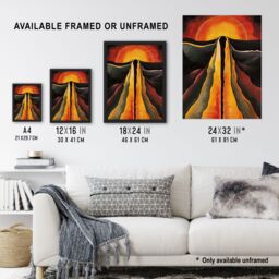 "Artery8 Abstract Sunset Painting Fire Landscape Space Wall Art Print in Orange - Size: W24"" x H32""" - thumbnail 3