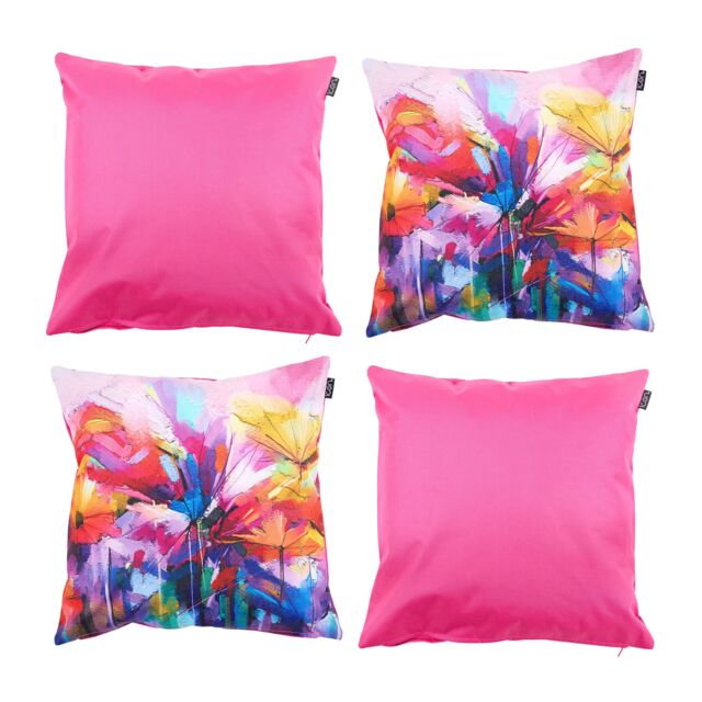 icon Indoor & Outdoor Waterproof Cushion, Pink & Oil Painting Print (4-Pack) - Size: 43 cm x 43 cm - image 1
