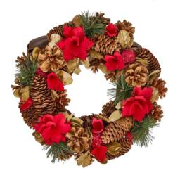 Dibor Woodland Rose Autumn-Winter Front Door Wreath Christmas Wreath 32cm in Green - thumbnail 2