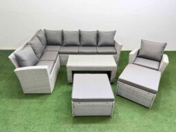 Fimous Outdoor 9 Seater Corner Sofa Sets with Chair 2 Big Stools Light Grey - thumbnail 2