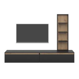 Heze Furniture Raven Oak Slat Detail Large Modern TV Media Unit 230cm with Wall Shelf - thumbnail 7