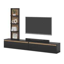 Heze Furniture Raven Oak Slat Detail Large Modern TV Media Unit 230cm with Wall Shelf - thumbnail 5