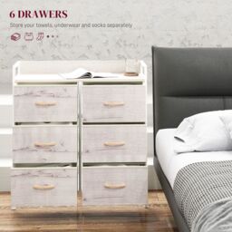 HOMCOM Bedroom Chest of Drawers 6 Drawer Dresser w/ Shelf, Natural - thumbnail 4