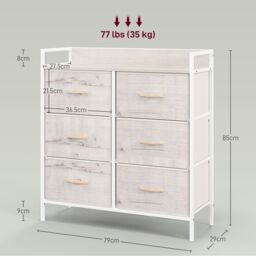 HOMCOM Bedroom Chest of Drawers 6 Drawer Dresser w/ Shelf, Natural - thumbnail 3