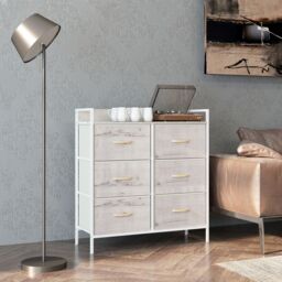HOMCOM Bedroom Chest of Drawers 6 Drawer Dresser w/ Shelf, Natural - thumbnail 1