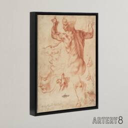 "Artery8 Michelangelo Studies For The Libyan Framed Canvas Wall Art Print in Beige - Size: W12"" x H16""" - thumbnail 2
