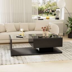 BTM High Gloss Modern Coffee Table with Glass & LED For Living Room in Black - thumbnail 4