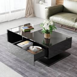 BTM High Gloss Modern Coffee Table with Glass & LED For Living Room in Black - thumbnail 7