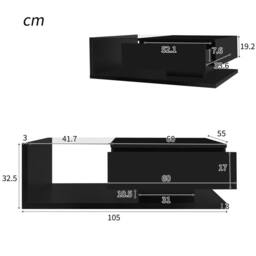 BTM High Gloss Modern Coffee Table with Glass & LED For Living Room in Black - thumbnail 6