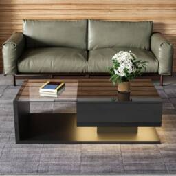 BTM High Gloss Modern Coffee Table with Glass & LED For Living Room in Black - thumbnail 8