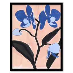 "Artery8 Blue Orchid Flower Bloom Abstract Floral Painting Framed Wall Art - Size: W12"" x H16""" - thumbnail 1