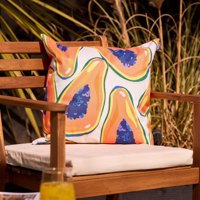 icon Indoor & Outdoor Papaya Fruit Print Waterproof Cushion, Orange - Size: 43 cm x 43 cm - image 1