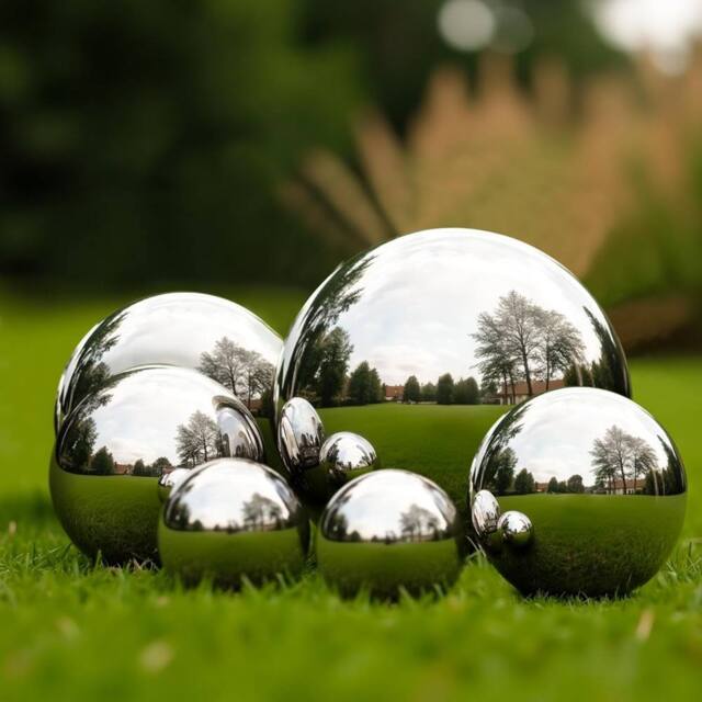 Globrite 6pcs Stainless Steel Mirror Balls -Reflective Garden Decor 50-150mm in Silver - image 1