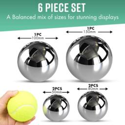 Globrite 6pcs Stainless Steel Mirror Balls -Reflective Garden Decor 50-150mm in Silver - thumbnail 4