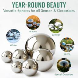 Globrite 6pcs Stainless Steel Mirror Balls -Reflective Garden Decor 50-150mm in Silver - thumbnail 6