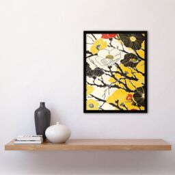 "Artery8 Abstract Tree Branch Wildflowers Design Yellow Framed Art Print - Size: W12"" x H16""" - thumbnail 4