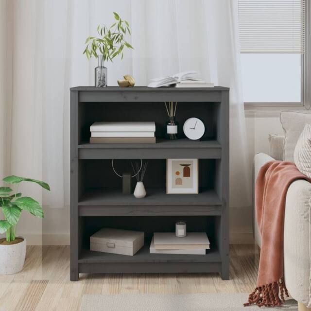 Berkfield Home Beautiful Book Cabinet Grey 80x35x97 cm Solid Wood Pine - Size: 80 x 35 x 97 cm - image 1