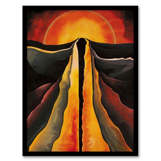 "Artery8 Abstract Sunset Painting Fire Landscape Space Framed Art Print in Orange - Size: W12"" x H16""" - image 1