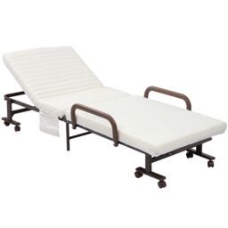 HOMCOM Folding Bed with Mattress Guest Bed with Adjustable Backrest & Wheels in White - Size: Single - thumbnail 2