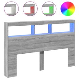 Berkfield Home Headboard Cabinet with LED Grey Sonoma 160x17x102 cm - Size: 160 x 17 x 102 cm - thumbnail 2