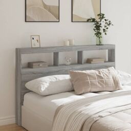 Berkfield Home Headboard Cabinet with LED Grey Sonoma 160x17x102 cm - Size: 160 x 17 x 102 cm - thumbnail 1