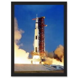 Artery8 Space Nasa Apollo 11 Rocket Launch Lift Off-Photo USA Moon Mission Artwork Framed Wall Art Print A4 in Black - thumbnail 1