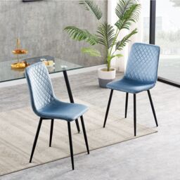 MCC Direct Set of 2 Velvet Fabric Upholstered Dining Chairs Lexi in Light Blue