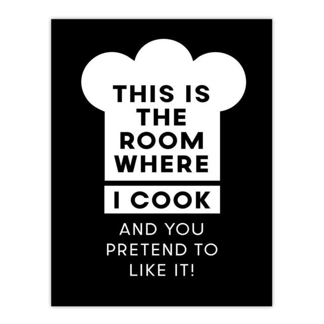 "Artery8 This Is Where I Cook Chef Hat Funny Cheeky Wall Art Print in Black - Size: W12"" x H16""" - image 1