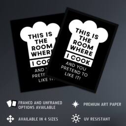 "Artery8 This Is Where I Cook Chef Hat Funny Cheeky Wall Art Print in Black - Size: W12"" x H16""" - thumbnail 2