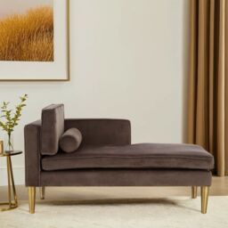 Orsina Velvet Upholstered Grey Velvet & Left Arm Chaise Lounge, Luxirous Chaise Lounge, Slim Chaise For Relaxing - thumbnail 7