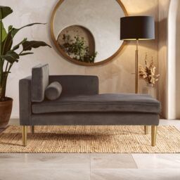 Orsina Velvet Upholstered Grey Velvet & Left Arm Chaise Lounge, Luxirous Chaise Lounge, Slim Chaise For Relaxing - thumbnail 1