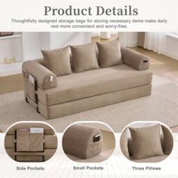 Direct Wicker Foldable Metal Frame Sofa, Customised Leisure Seating for Small Spaces in Khaki - Size: 2 Pack - thumbnail 4