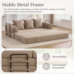 Direct Wicker Foldable Metal Frame Sofa, Customised Leisure Seating for Small Spaces in Khaki - Size: 2 Pack - thumbnail 6