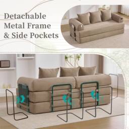Direct Wicker Foldable Metal Frame Sofa, Customised Leisure Seating for Small Spaces in Khaki - Size: 2 Pack - thumbnail 8