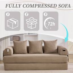Direct Wicker Foldable Metal Frame Sofa, Customised Leisure Seating for Small Spaces in Khaki - Size: 2 Pack - thumbnail 5