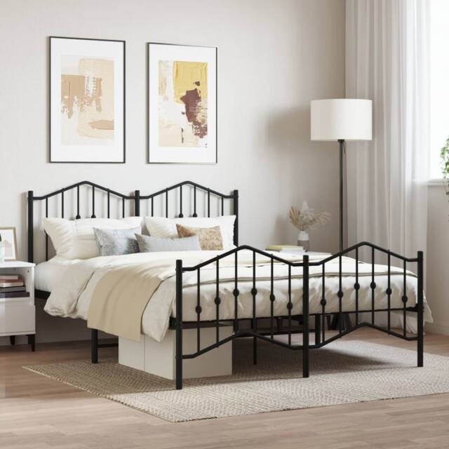 Berkfield Home Metal Bed Frame with Headboard & Footboard Black 135x190 cm Double - image 1