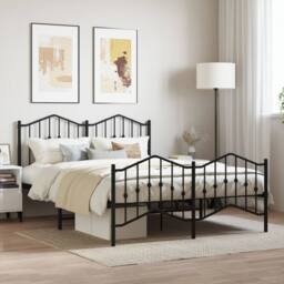 Berkfield Home Metal Bed Frame with Headboard & Footboard Black 135x190 cm Double - thumbnail 1