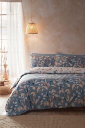 Drift Home 'Anya' All-Over Leaf Print Duvet Cover Set in Blue - Size: Single - thumbnail 5