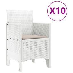 Berkfield Home 11 Piece Garden Dining Set with Cushions White Poly Rattan - thumbnail 5