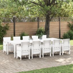 Berkfield Home 11 Piece Garden Dining Set with Cushions White Poly Rattan - thumbnail 1
