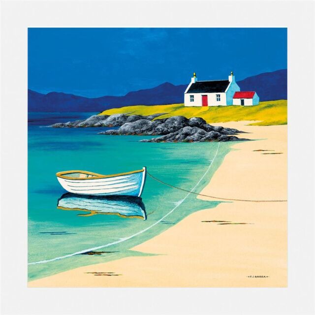 Anthony Barber Hebridean Fisherman´s Cottage Mounted Print in Blue - image 1
