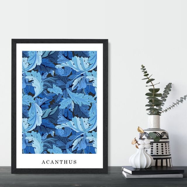ARTZE William Morris Acanthus in Bright Blue Art Print / Black Frame / SIZE: A2 - Size: A4 - image 1