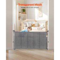 Ferand Retractable Baby Gate 870 mm Tall Extends up to 1400 mm Wide in Grey - thumbnail 7