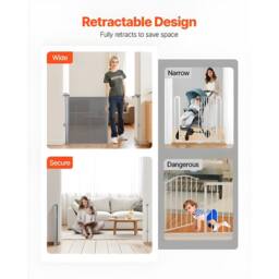 Ferand Retractable Baby Gate 870 mm Tall Extends up to 1400 mm Wide in Grey - thumbnail 9