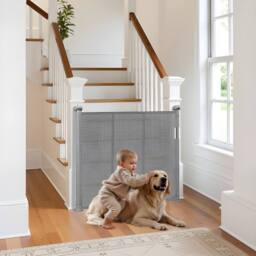 Ferand Retractable Baby Gate 870 mm Tall Extends up to 1400 mm Wide in Grey - thumbnail 3