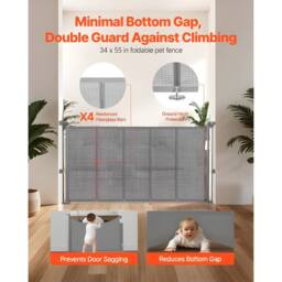 Ferand Retractable Baby Gate 870 mm Tall Extends up to 1400 mm Wide in Grey - thumbnail 5