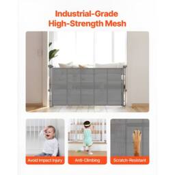 Ferand Retractable Baby Gate 870 mm Tall Extends up to 1400 mm Wide in Grey - thumbnail 8
