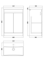 Balterley Chartley 2 Door Vanity Unit, Thin-Edge Basin, 600mm, Slate in Grey - thumbnail 3