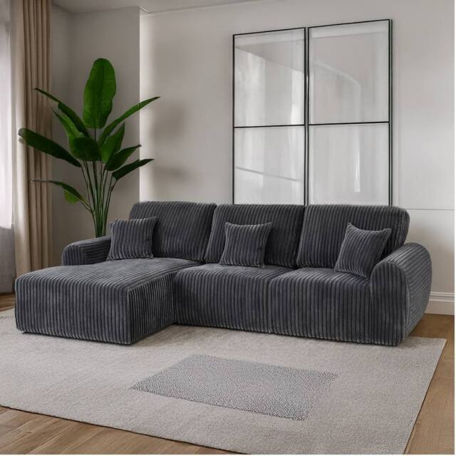 Furniture 786 Willow Chunky jumbo cord 4 seater Left Hand Facing corner sofa in Grey - image 1