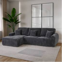 Furniture 786 Willow Chunky jumbo cord 4 seater Left Hand Facing corner sofa in Grey - thumbnail 1